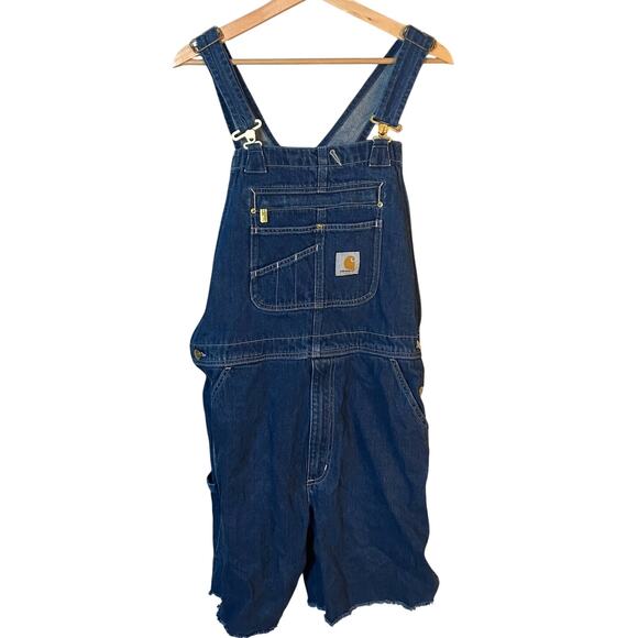 Carhartt Loose Fit Denim Bib Overall Cutoff Shortalls SZ 34 / Men's Medium Y2K - Picture 1 of 16